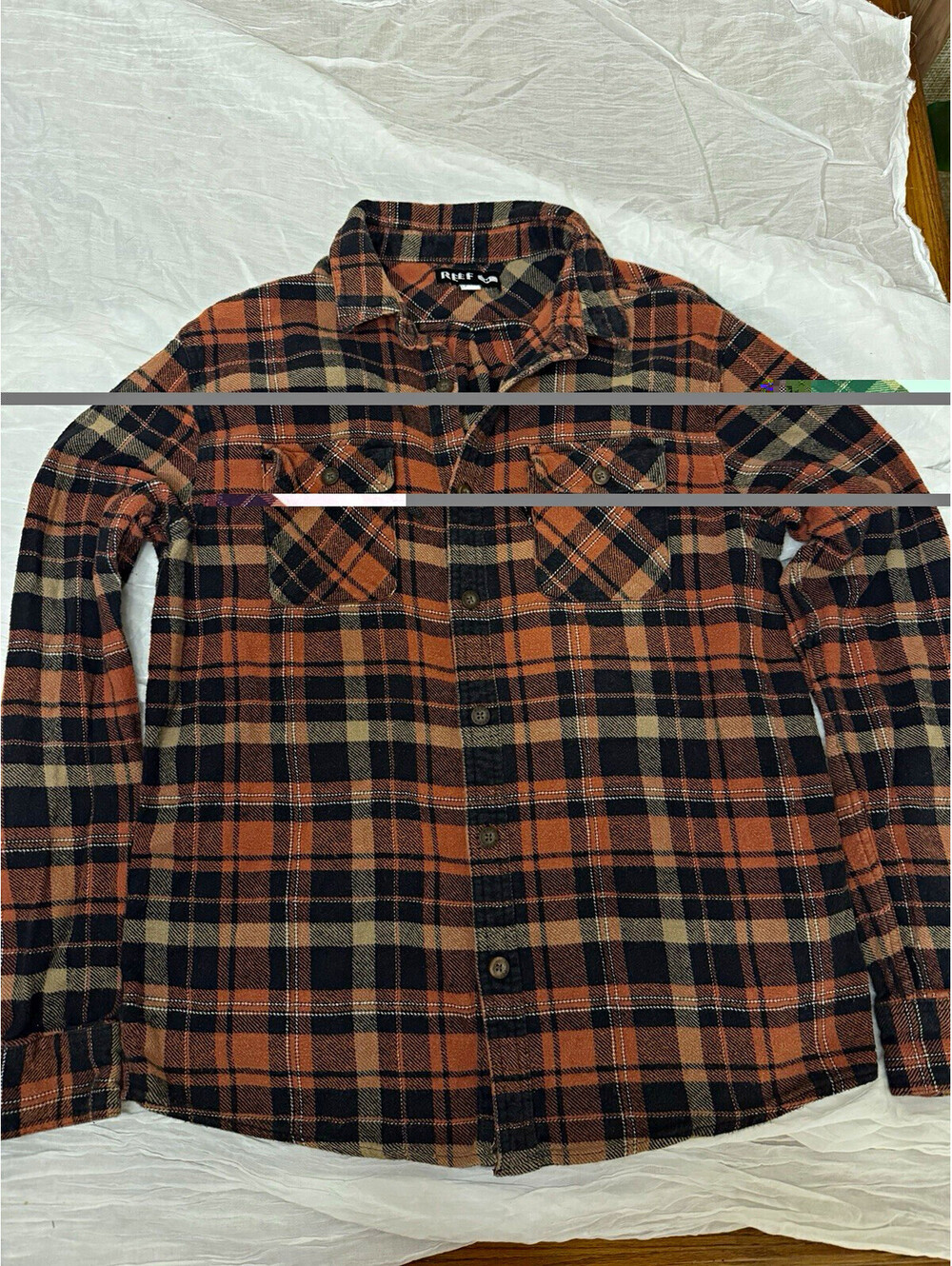 Reef Men’s Regular M Brown Black Beige Plaid Long Sleeve Button-Up Shirt